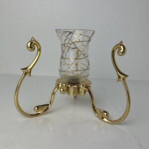 Partylite P7505 Gold Toned Versailles Hurricane Candle Holder Curves Votive